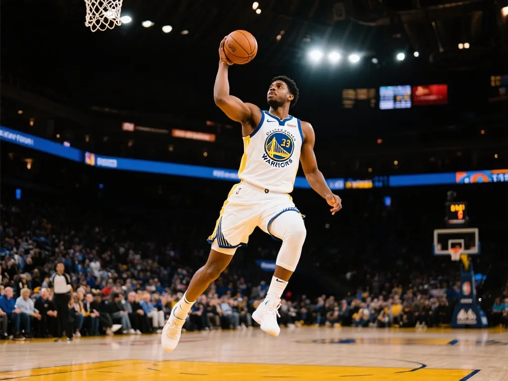 约翰·科林斯身穿勇士队球衣在球场上奋战